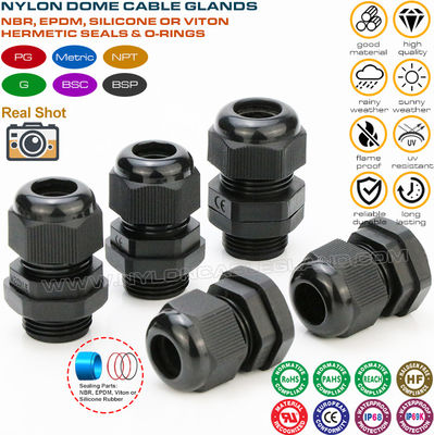 UV (Sunlight) Resistant Black Plastic IP68 Cable Gland M12~M75 with Elongated Metric Thread