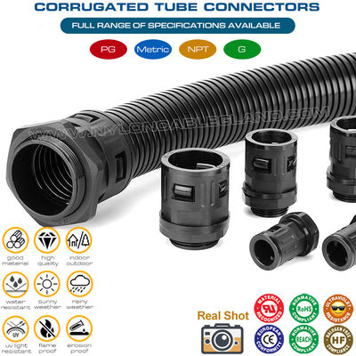 M12-M63 Metric Conduit Connectors, Straight Flexible Conduit Fittings Plastic Conduit Glands for Corrugated Hoses AD10~AD54.5