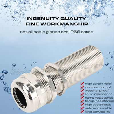 Long Thread Cable Glands IP68, Stainless Steel EN 1.4404/1.4401/1.4301, Metric M12~M100, for Thick Enclosure