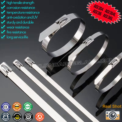 SS316L, SS316, SS304 Uncoated Stainless Steel Ball-locking Cable Ties Self-locking Metal Zip Ties 100-1000mm for Harsh Environment