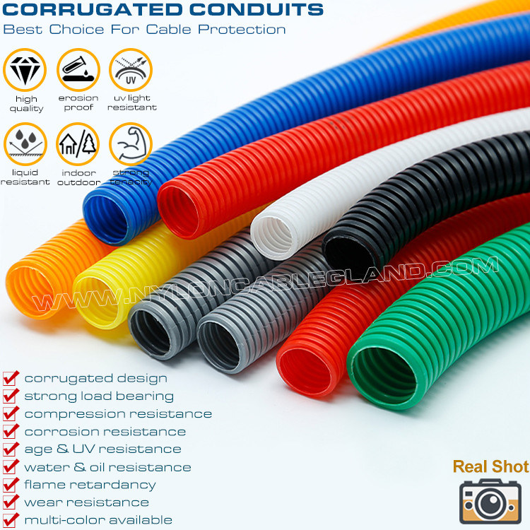 Polyamide PA6 Colored Electrical Conduit, AD15.8 Nylon Corrugated Tube 12mm Polymer Flexible Pipe for Wire Harness