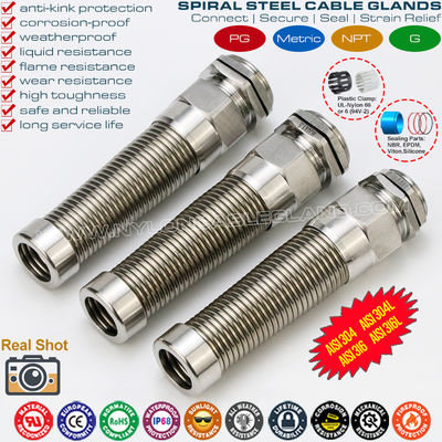 AISI316L, AISI316, AISI304 স্টেইনলেস স্টীল ধাতু PG অতিরিক্ত স্পাইরাল স্টেইন রিলেভ সহ নমনীয় ক্যাবল গ্রন্থি (IP68)