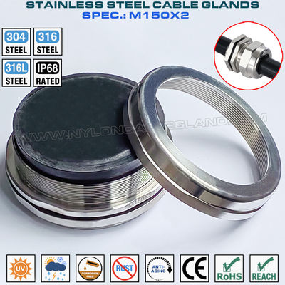 M150x2 মেট্রিক ক্যাবল গ্ল্যান্ড স্টেইনলেস স্টিল 316, ক্যাবল গ্ল্যান্ড IP68 স্টেইনলেস স্টিল 316L জলরোধী সংযোগকারী ইনক্স 304 110-125 মিমি ক্যাবলের জন্য