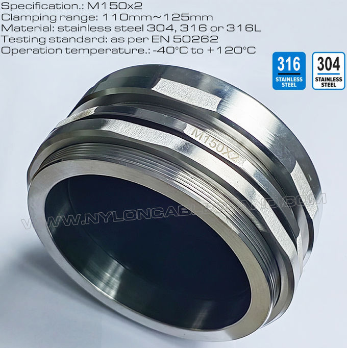 110~125 মিমি বড় তারের জন্য 304/316 স্টেইনলেস স্টিল কেবল গ্ল্যান্ড M150x2।